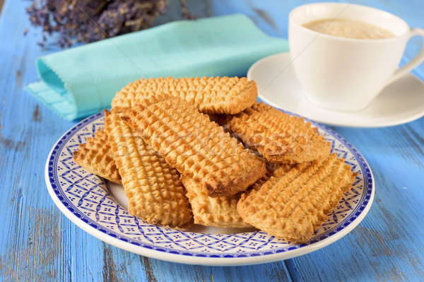 homemade cookies and cup of coffee on a rustic blue table Stock photo © nito