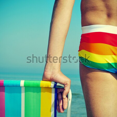 Foto d'archivio: Uomo · Rainbow · bandiera · in · giro · primo · piano
