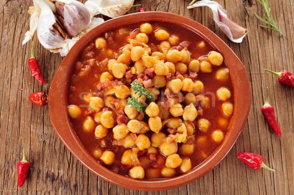 potaje de garbanzos con jamon, spanish chickpeas stew with ham Stock photo © nito