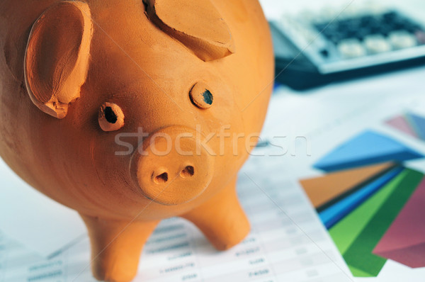 piggy bank, charts and calculator Stock photo © nito