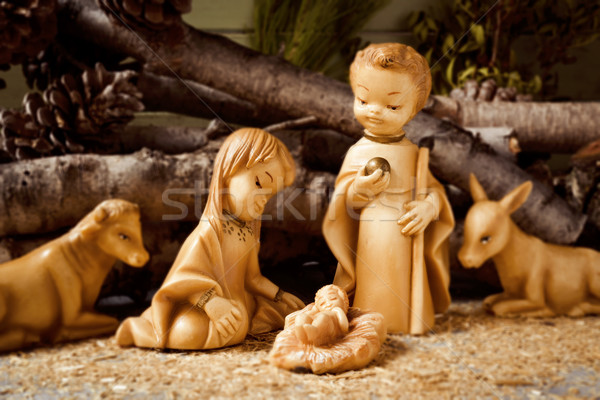 Stockfoto: Heilig · familie · rustiek · scène · kind · jesus