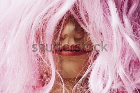 Schaufensterpuppe Kopf weiblichen rosa Perücke Stock foto © nito