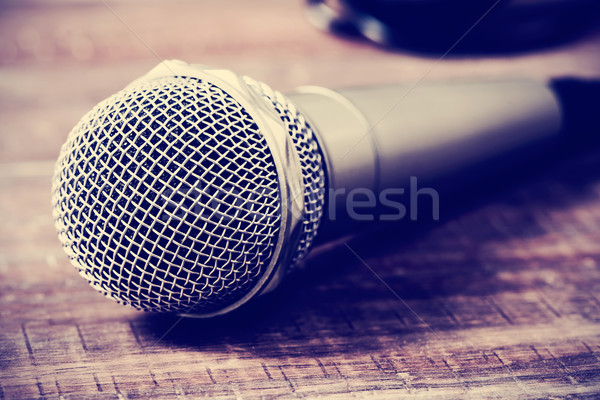 microphone on a wooden surface, filtered Stock photo © nito