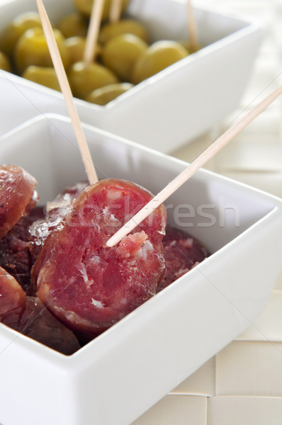 Stock photo: slices of fuet, spanish cured sausage typical of Catalonia, and 