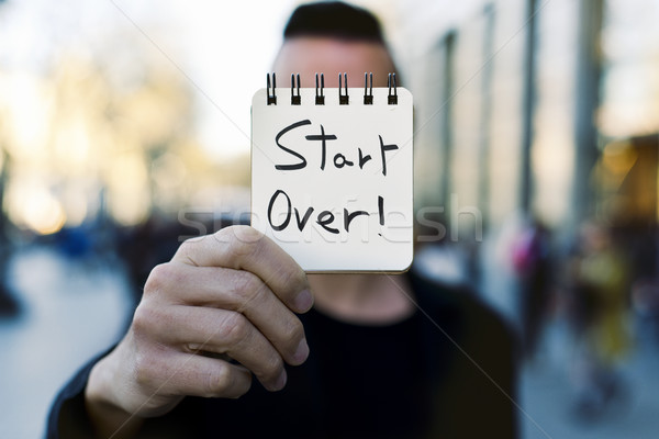 man and text start over in a note Stock photo © nito
