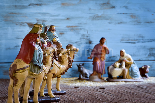 Drie koningen heilig familie kamelen rustiek kind Stockfoto © nito