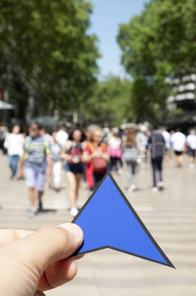 Stock foto: Mann · blau · arrow · Barcelona · Hand