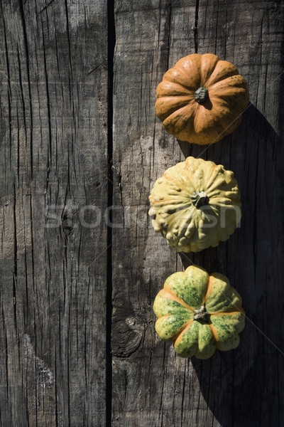 Verschillend pompoenen shot rustiek houten tafel Stockfoto © nito