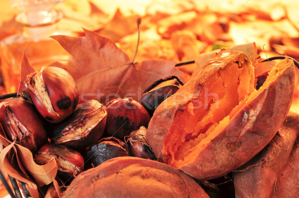 roasted chestnuts and roasted sweet potatoes in a basket Stock photo © nito