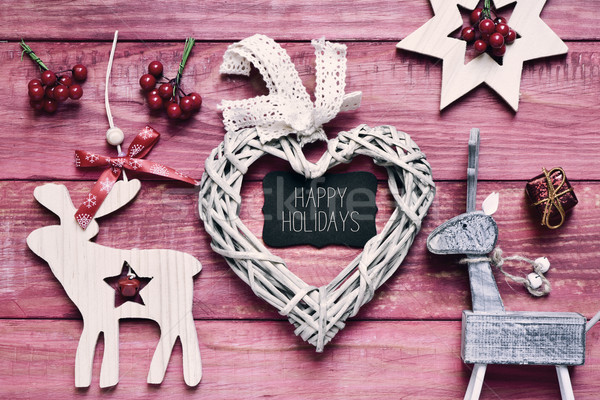 christmas ornaments and text happy holidays, filtered Stock photo © nito