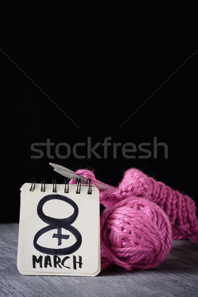 pussyhat in progress and text 8 march in a note Stock photo © nito