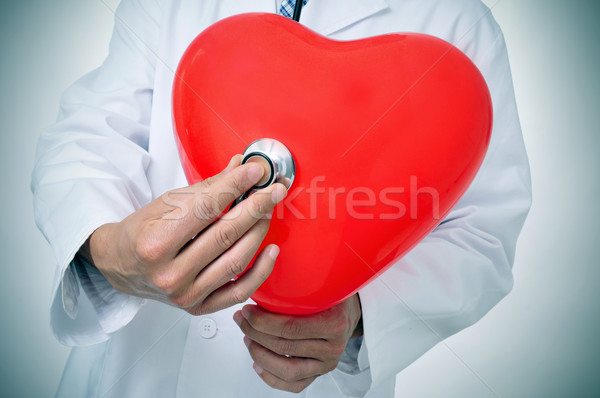 Foto stock: Cardiovascular · saúde · médico · vermelho · coração · estetoscópio