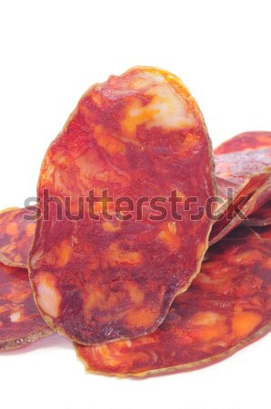 Scheiben spanisch Chorizo rot weiß Party Stock foto © nito