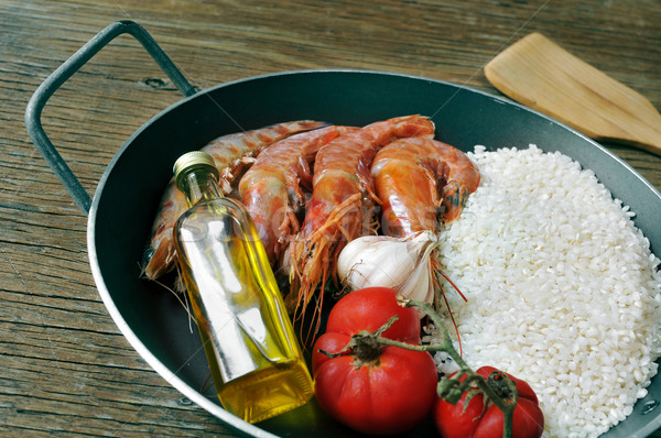 ingredients to prepare a spanish paella or arroz negro Stock photo © nito