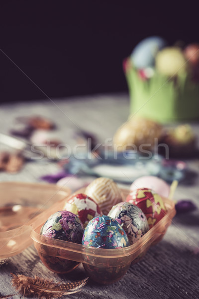homemade decorated easter eggs in an egg box Stock photo © nito