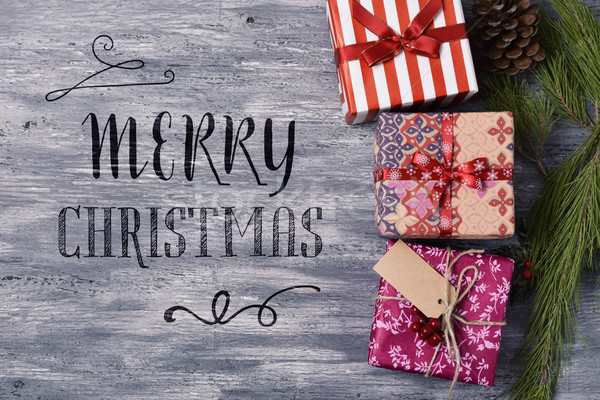 cozy gifts and text merry christmas Stock photo © nito