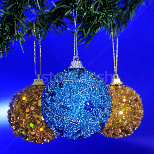 Christmas gouden Blauw opknoping kerstboom Stockfoto © nito