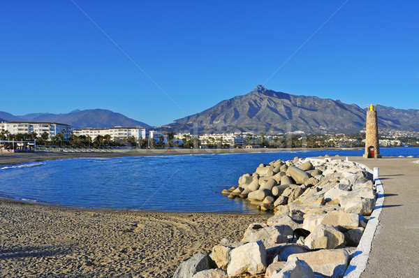 Spanje baken strand landschap zee gebouwen Stockfoto © nito