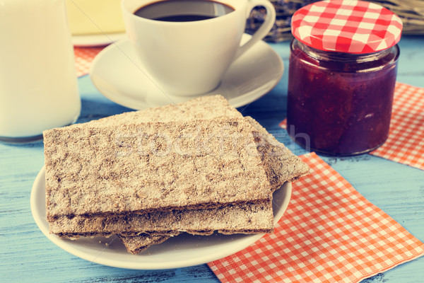milk, coffee, crispbread and jam, cross-processed Stock photo © nito