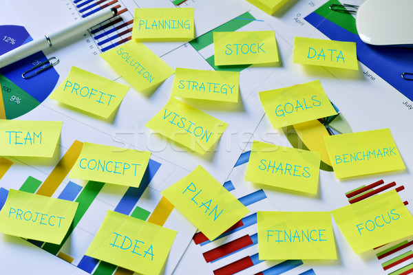 sticky notes with business concepts, such as strategy, planning  Stock photo © nito