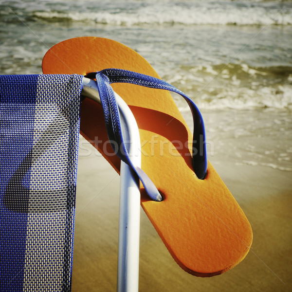 夏天 海灘 復古 效果 躺椅 商業照片 © nito