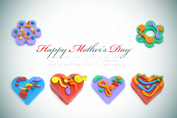 Boldog anyák napját írott színes díszek szívek virágok Stock fotó © nito