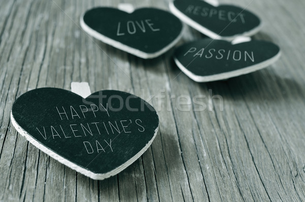 happy valentines day in a heart-shaped chalkboard, in black and  Stock photo © nito