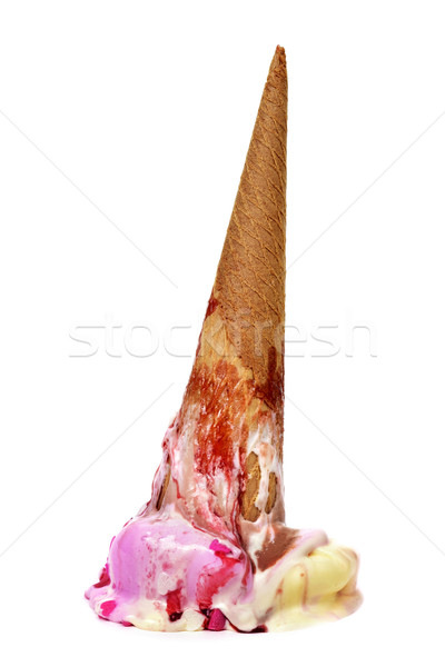 Casquinha de sorvete de cabeça para baixo comida gelo morango Foto stock © nito
