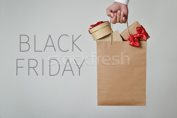 Stock foto: Einkaufstasche · voll · Geschenke · Text · black · friday