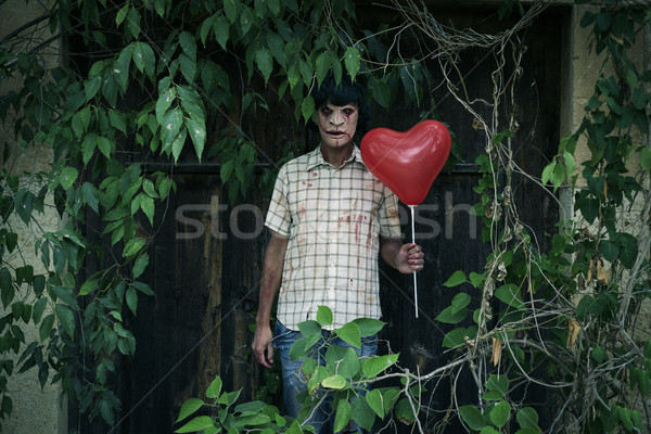 Ijesztő férfi léggömb piros ajtó elhagyatott Stock fotó © nito
