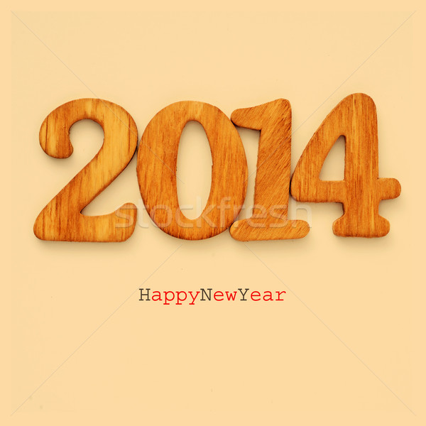 Stok fotoğraf: Happy · new · year · 2014 · yazılı · ahşap · sayılar · bej