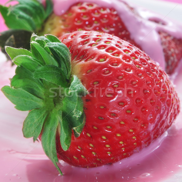 strawberries in strawberry yoghurt Stock photo © nito