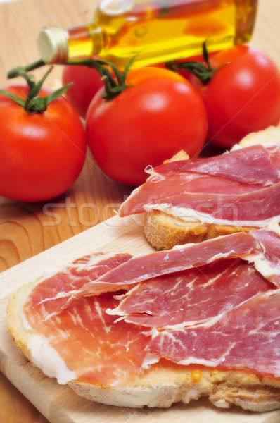 spanish pa amb tomaquet with serrano ham Stock photo © nito