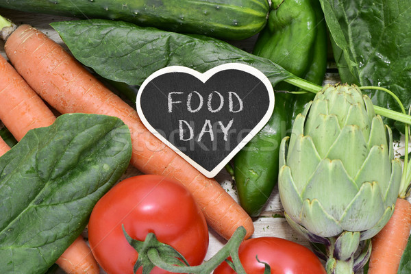 Stock photo: raw vegetables and text food day