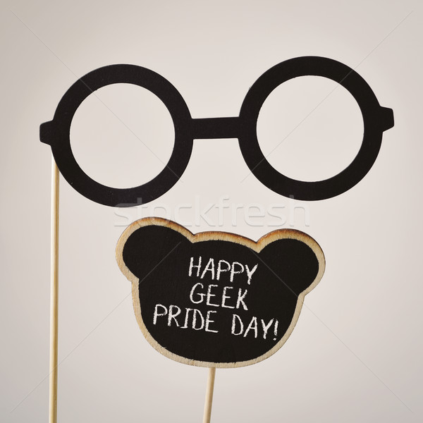 Czarny okulary tekst szczęśliwy geek duma Zdjęcia stock © nito