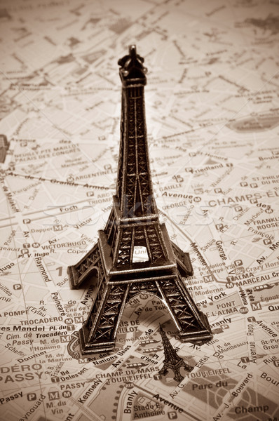 Eiffel-torony Párizs Franciaország reprodukció térkép szépia Stock fotó © nito