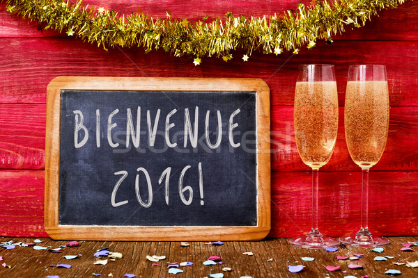 champagne and text bienvenue 2016, welcome 2016 in french Stock photo © nito