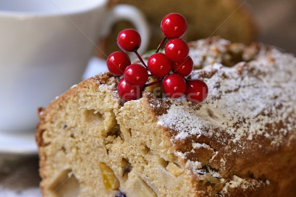 Torta di frutta Natale tempo primo piano pezzo zucchero a velo Foto d'archivio © nito
