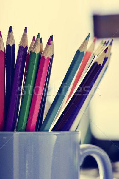 coloured pencils in a mug, filtered Stock photo © nito