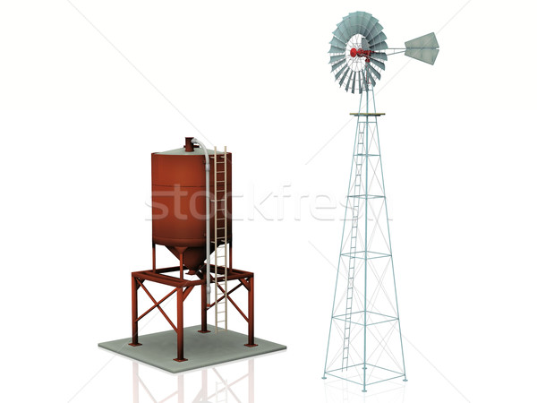 windmill  and water tank on a white background Stock photo © njaj
