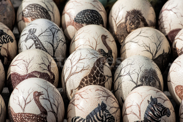 Boyalı devekuşu yumurta Paskalya hayvan dekorasyon Stok fotoğraf © njaj