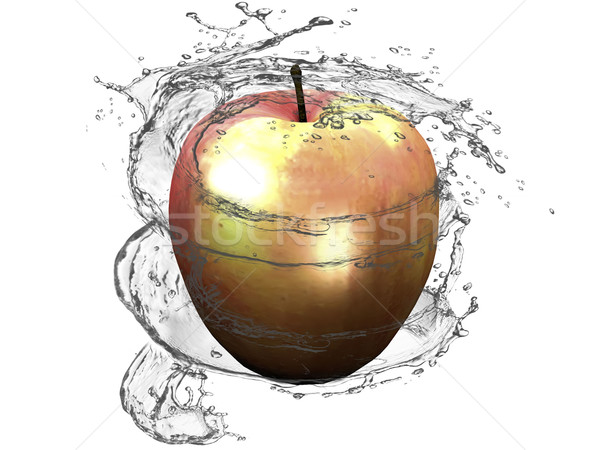 [[stock_photo]]: Pomme · eau · jet · blanche · alimentaire · nature