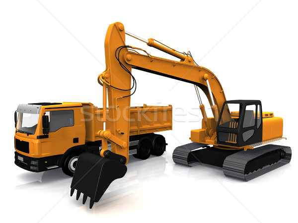 Excavator camion construcţie muncă pământ lucru Imagine de stoc © njaj