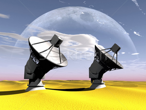 無線電 望遠鏡 沙漠 月亮 天空 景觀 商業照片 © njaj
