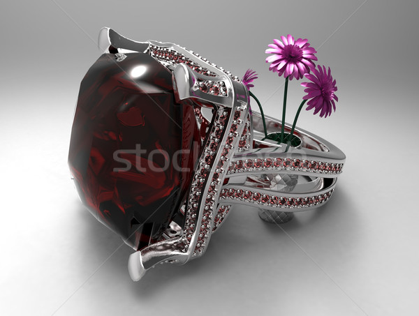Rubin gyűrű virágok esküvő divat házasság Stock fotó © njaj