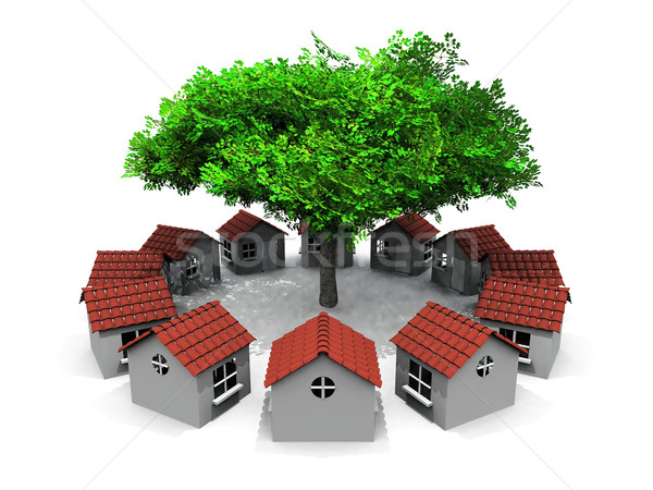 small houses in circles and tree Stock photo © njaj