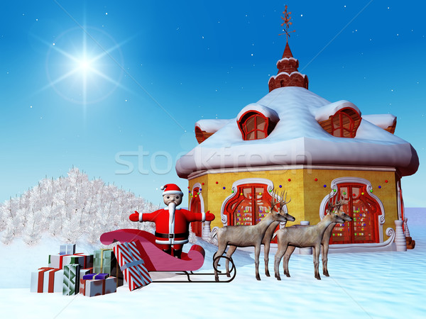 Foto stock: Papai · noel · casa · norte · luz · noite · estrela