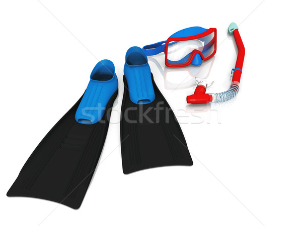 mask,  snorkel and fins on a white background Stock photo © njaj