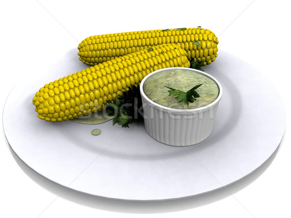 buttered  corn on a white plate Stock photo © njaj