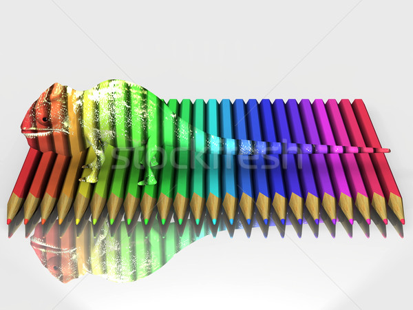 Camaleão lápis escritório projeto pintar educação Foto stock © njaj
